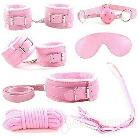 Pink Bondage Set Kit Collar Leash Blindfold Gag Cuffs Rope Whip ...
