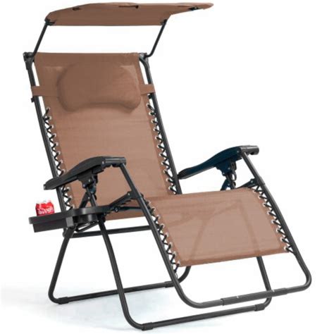 Folding Recliner Zero Gravity Lounge Chair W Shade Canopy Cup Holder