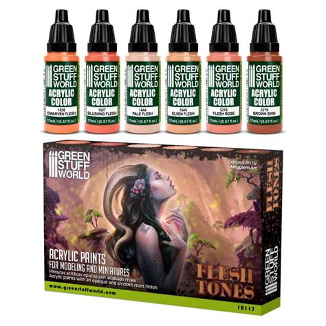 Conjunto Tintas Acrílicas FLESH TONES Green Stuff World Box x6 17ml