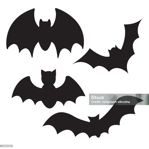 Halloween Black Bat Icon Set Bats Silhouettes Halloween Symbol On White