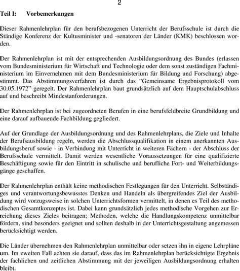 Rahmenlehrplan F R Den Ausbildungsberuf Fachkraft F R