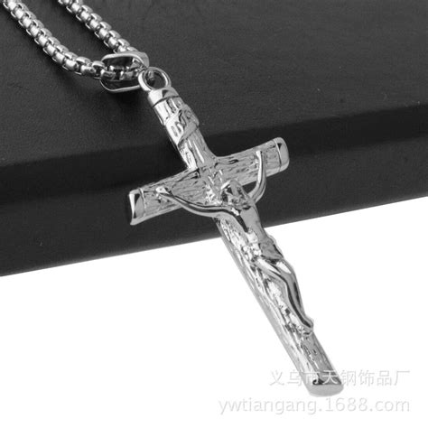 Mendino Men Stainless Steel Pendant Chain Necklace Jesus Christus