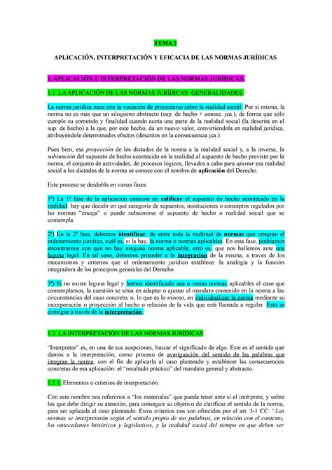 TEMA 2 Derecho Civil APLICACIÓN INTERPRETACIÓN Y EFICACIA DE LAS