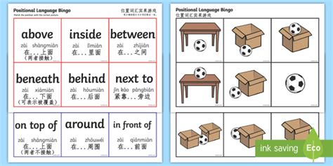 Positional Language Bingo English Mandarin Chinese Pinyin Positional