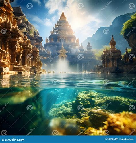 Opulent Ancient Temple of Lost Lemuria Civilization Bathed in Golden ...