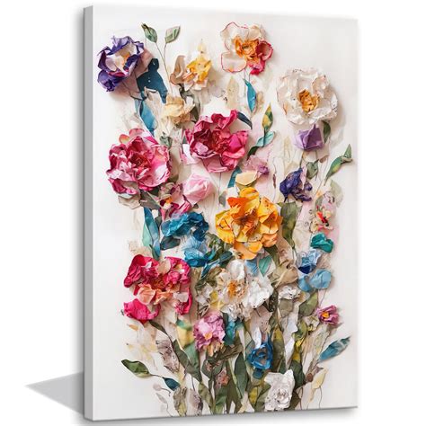 Framed Colorful Floral Canvas Wall Art Flowers Rose Wildflowers ...