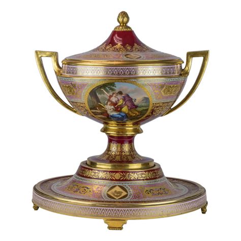Antique Royal Vienna Porcelain Gilded Covered Centerpiece Signed