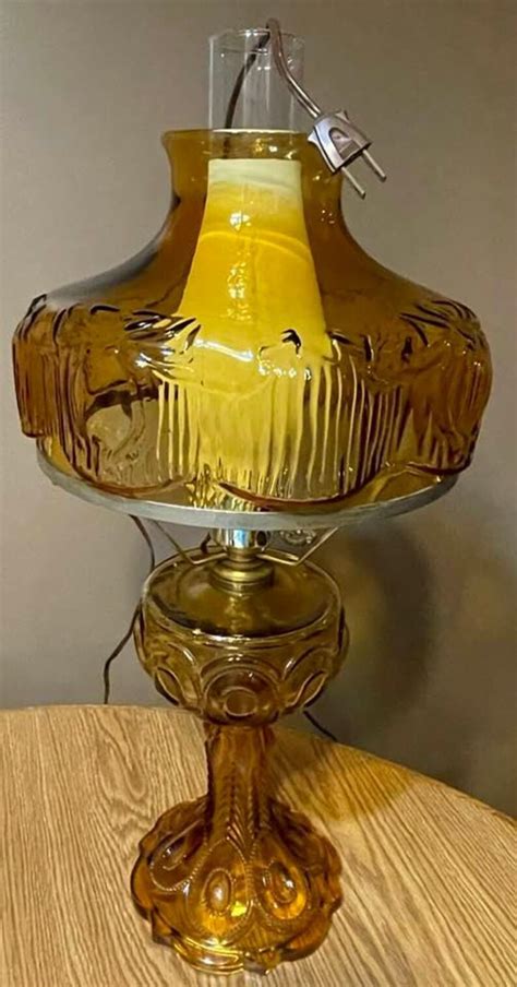 Vintage Amber Glass Hurricane Lamp Etsy