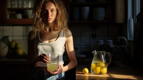 Premium Photo Beautiful Blonde Sitting In The Kitchen