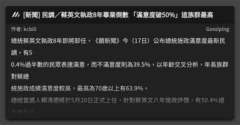 新聞 民調／蔡英文執政8年畢業倒數 「滿意度破50」這族群最高 看板 Gossiping Mo Ptt 鄉公所