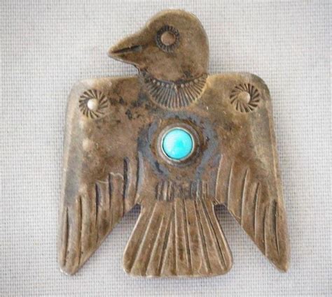 Antique Sterling Silver Turquoise THUNDERBIRD PIN Fred Harvey Era