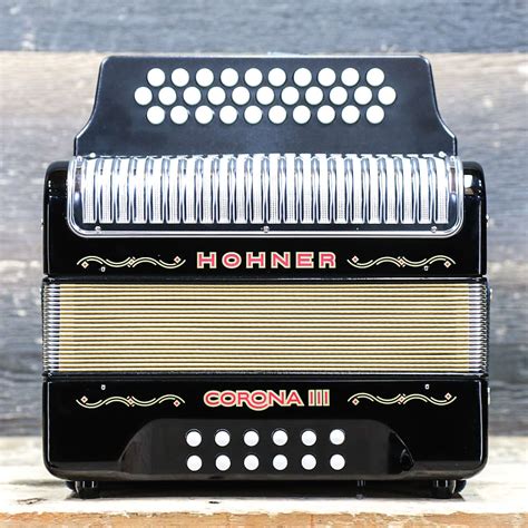 Hohner Corona Iii 3 Row 12 Bass 31 Button Adg Black Diatonic Reverb