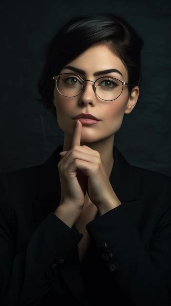 Premium Photo A Woman With Glasses And A Finger In Her Mouth