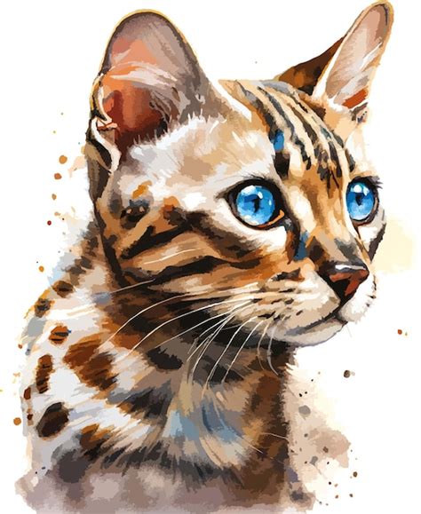 Premium Vector | Tabby cat or bengal cat, cat with blue eyes, watercolor, vector