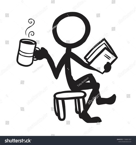 Stick Figure Reading Coffee Stock Vector Royalty Free 1158801307