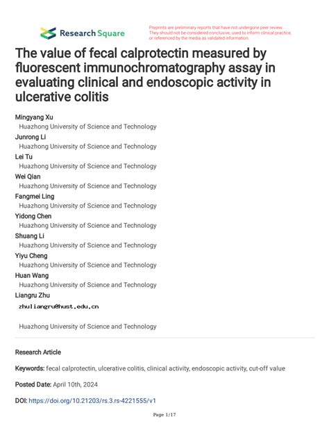 Pdf The Value Of Fecal Calprotectin Measured By Fluorescent