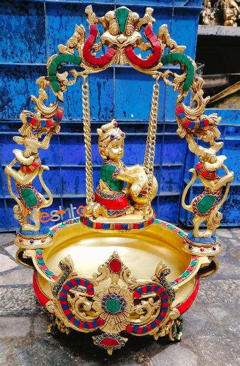 Laddu Gopal Gopala Makhan Chor Swing Brass Urli Krishna Urli