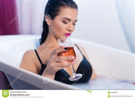 Brunette Woman Taking A Hot Bath With Flowers Stock Photo Image Of Lady Floral