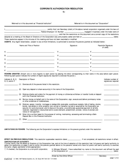 Authorization Resolution Corporate Pdf Fill Online Printable