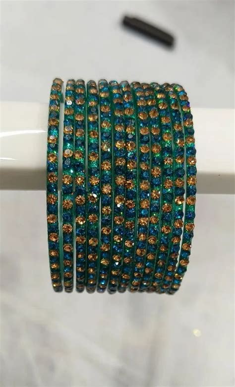 2 5 Inch Teal Blue Glass Stone Bangles At Rs 54 Dozen Glass Bangles