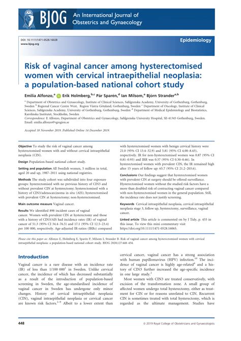 Risk Of Vaginal Cancer Among Hysterectomised Women With Cervical