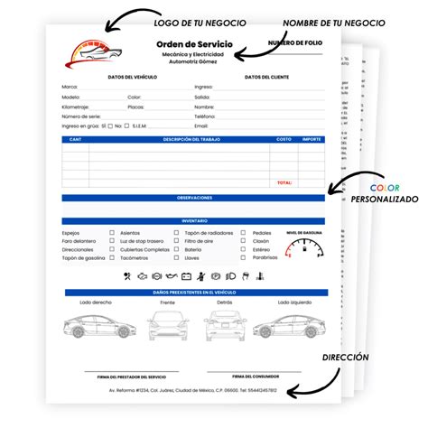 Orden de Servicio Automotriz para Taller Mecánico en PDF Personalizada