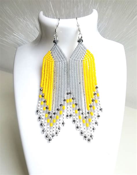 Pdf Pattern And Tutorial Brick Stitch Long Fringe Earrings Etsy