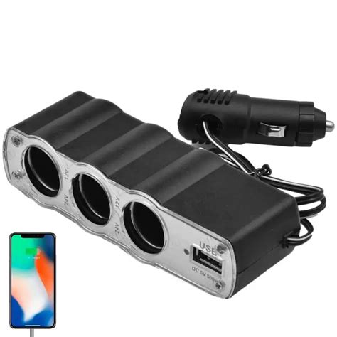 3 Way Multi Socket Car Cigarette Lighter Splitter Universal USB Plug