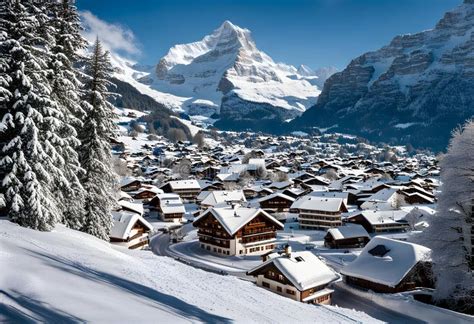 Winter Wonderland in Grindelwald, Switzerland Stock Illustration ...