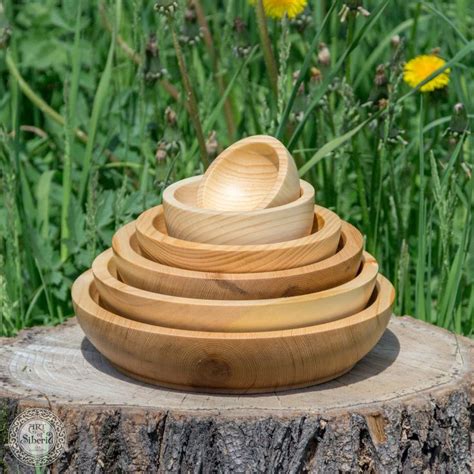 Siberian Cedar Wood Plate Set 6 Pcs For Foodstuff Wooden Bowl Natural Wood Tn18 Wooden Bowls