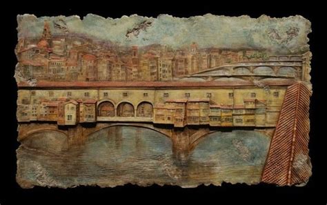 A Painting Of A Bridge Over Water With Buildings In The Background