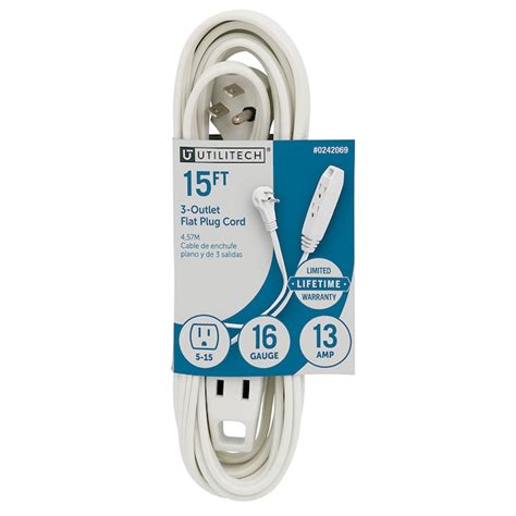 Utilitech Indoor 15 Ft 16 3 White 3 Prong Indoor Spt 2 Light Duty In The Extension Cords