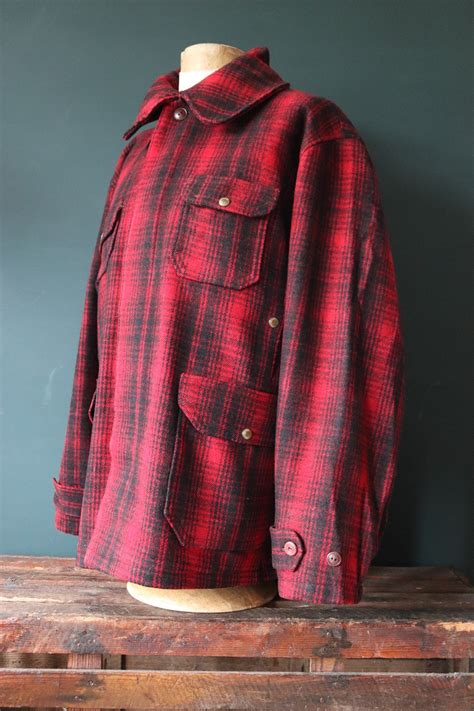 Vintage S S Woolrich Red Black Buffalo Plaid Wool Hunting Jacket