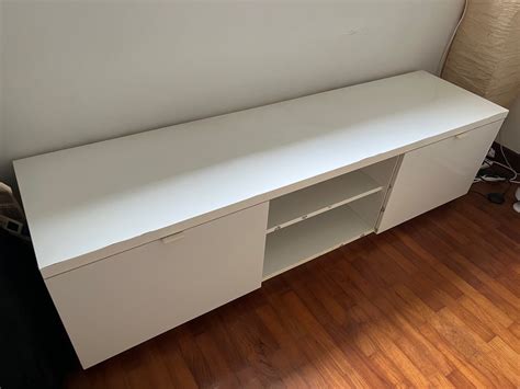 Ikea Byas High Gloss White Tv Console Furniture Home Living