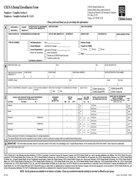 Cigna Dental Enrollment Form Fill Online Printable Fillable Blank