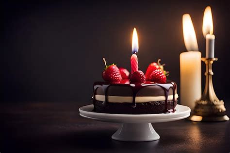 Premium AI Image | a chocolate cake with candles and candles lit up with candles lit.