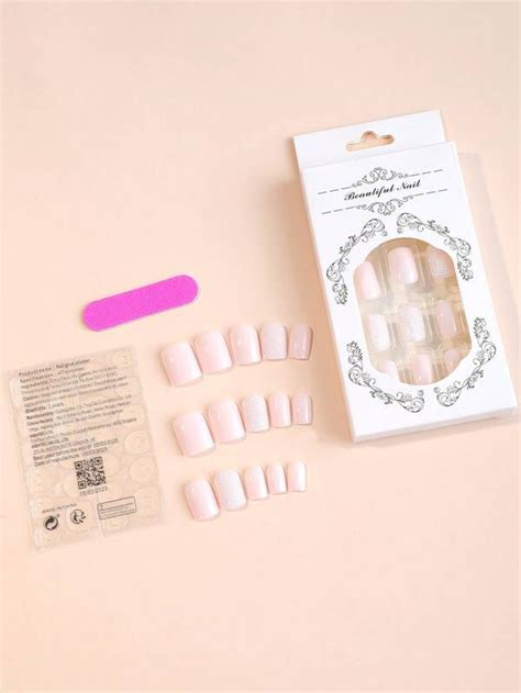 Upgrade Your Look With 24pcs Short Square Glitter Full Cover Fake Nail Kit Press On Manicure Gel