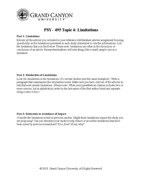 PSY 495 RS T4 Limitations PSY 495 Topic 4 Limitations Part 1