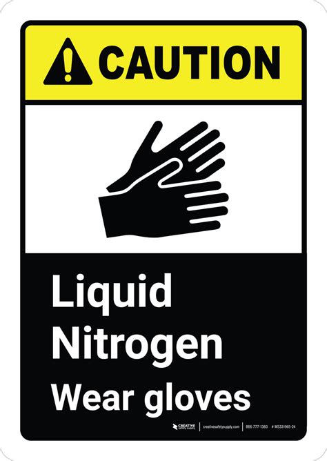 Caution Liquid Nitrogen Wear Gloves Ansi Portrait Wall Sign