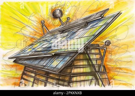 Ilustración conceptual de energía solar boceto a lápiz dibujado a mano