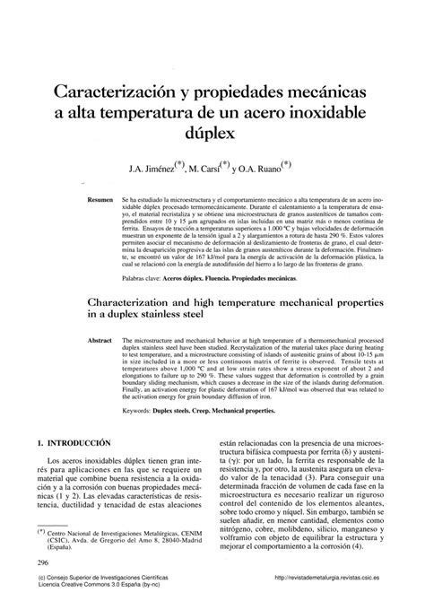 Pdf Caracterizaci N Y Propiedades Mec Nicas A Alta Temperatura De Un