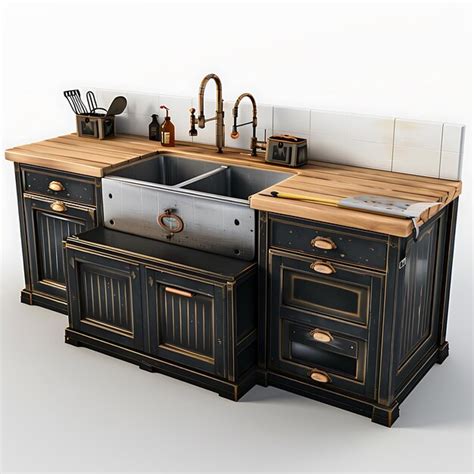 Rustic Farmhouse Kitchen Sink And Cabinetry Premium AI Generated Image