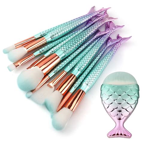 11PCS Fish Scale Makeup Brush Set Pro Foundation Eyebrow Eyeliner Blush