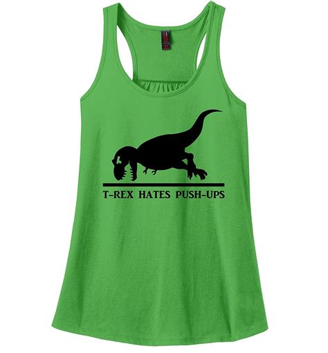 Comical Shirt Ladies T Rex Hates Pushups Funny Dinosaur Workout Shirt