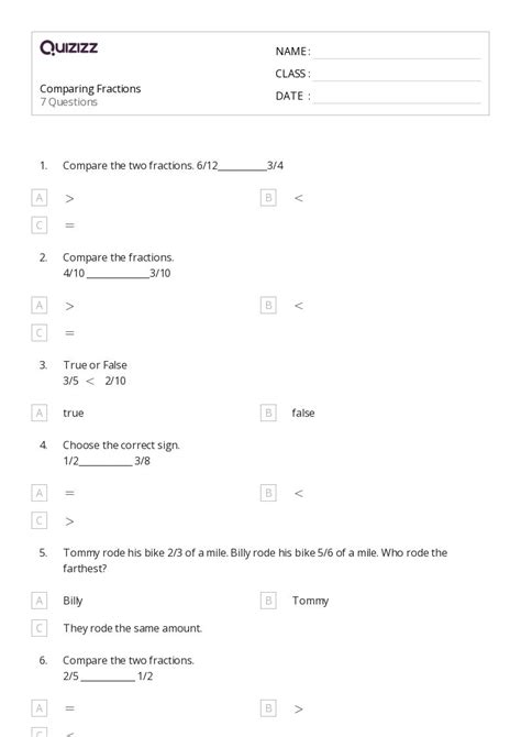 Comparing Amount Worksheets For Rd Year On Quizizz Free Printable
