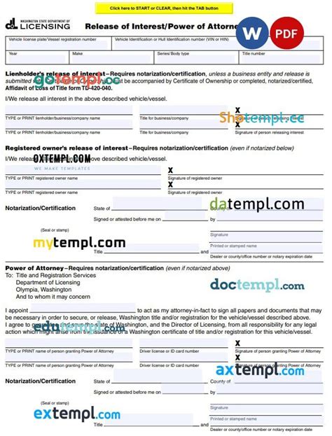 Washington Motor Vehicle Power Of Attorney Example Fully Editable