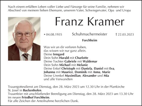 Franz Kramer Traueranzeige Trauer Infranken De