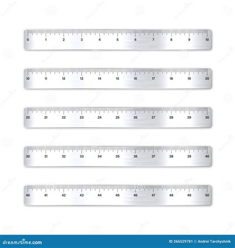 Realistic Various Brushed Metal Rulers With Measurement Scale And