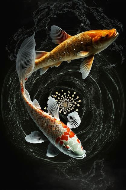 Premium Photo Two Koi Fish Swimming In A Pond Of Water Generative Ai