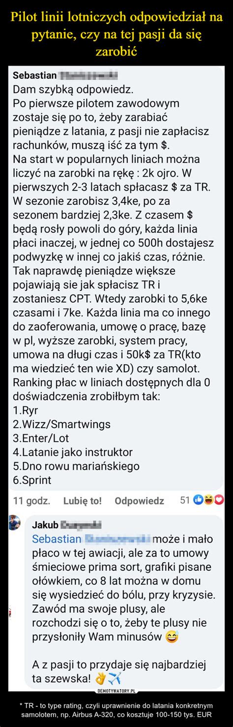 Pilot Linii Lotniczych Odpowiedzia Na Pytanie Czy Na Tej Pasji Da Si